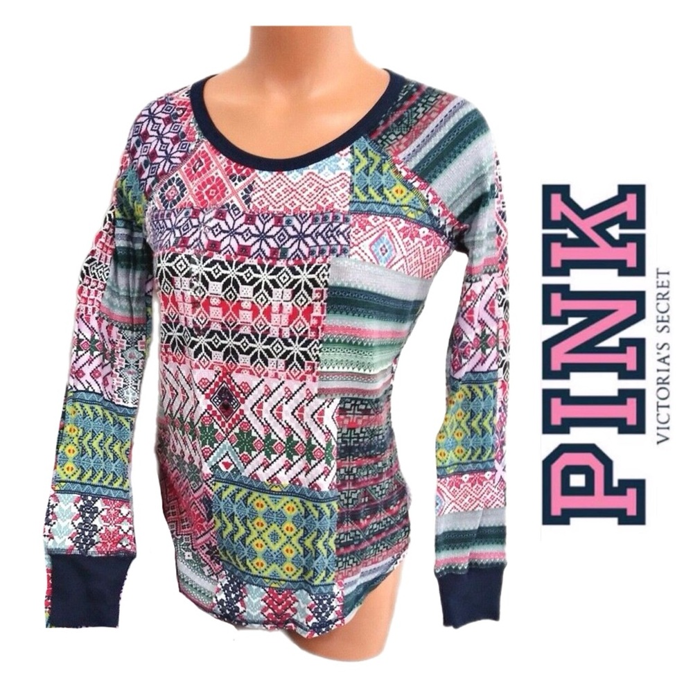 Victoria's Secret PINK Multicolor Patterned Thermal Long‎ Sleeve - 6130